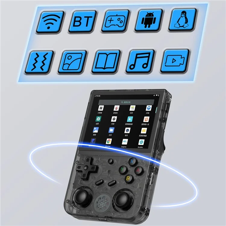 ANBERNIC RG353V Handheld Game Player 3.5" 16G (System Card) + 128GB (Memory Card) for Android / Linux Built-In 10000 Games - Transparent Black