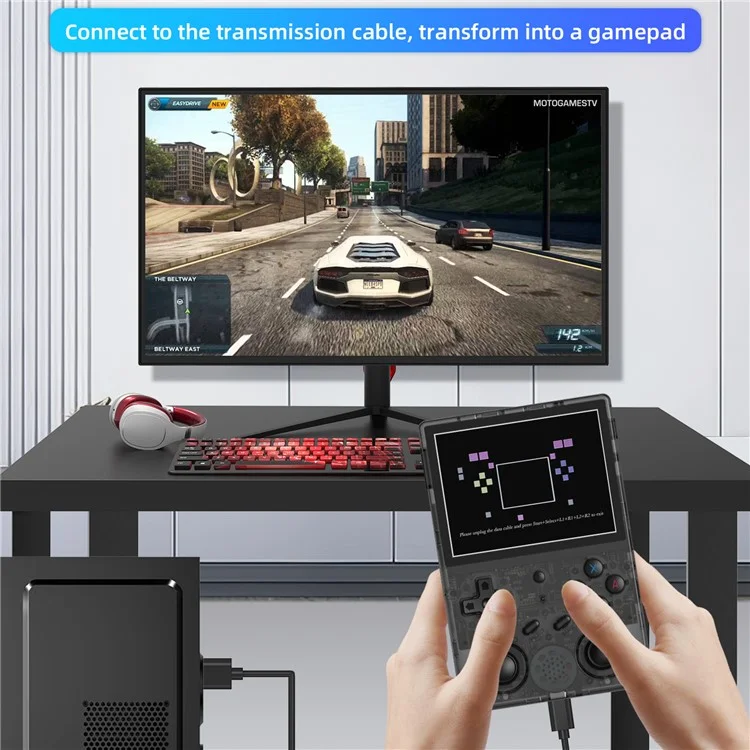 ANBERNIC RG353V Handheld Game Player 3.5" 16G (System Card) + 128GB (Memory Card) for Android / Linux Built-In 10000 Games - Transparent Black