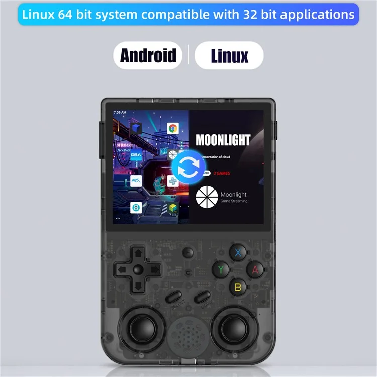 ANBERNIC RG353V Handheld Game Player 3.5" 16G (System Card) + 128GB (Memory Card) for Android / Linux Built-In 10000 Games - Transparent Black