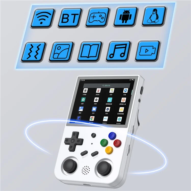 ANBERNIC RG353V 16G (System Card) + 256GB (Memory Card) Handheld Game Console Support Linux+Android 11 Dual OS, 15000+ Games - White