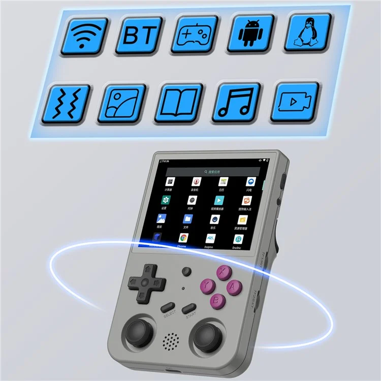 ANBERNIC RG353V 16G (System Card) + 256GB (Memory Card) Handheld Game Console Support Linux+Android 11 Dual OS, 15000+ Games - Grey