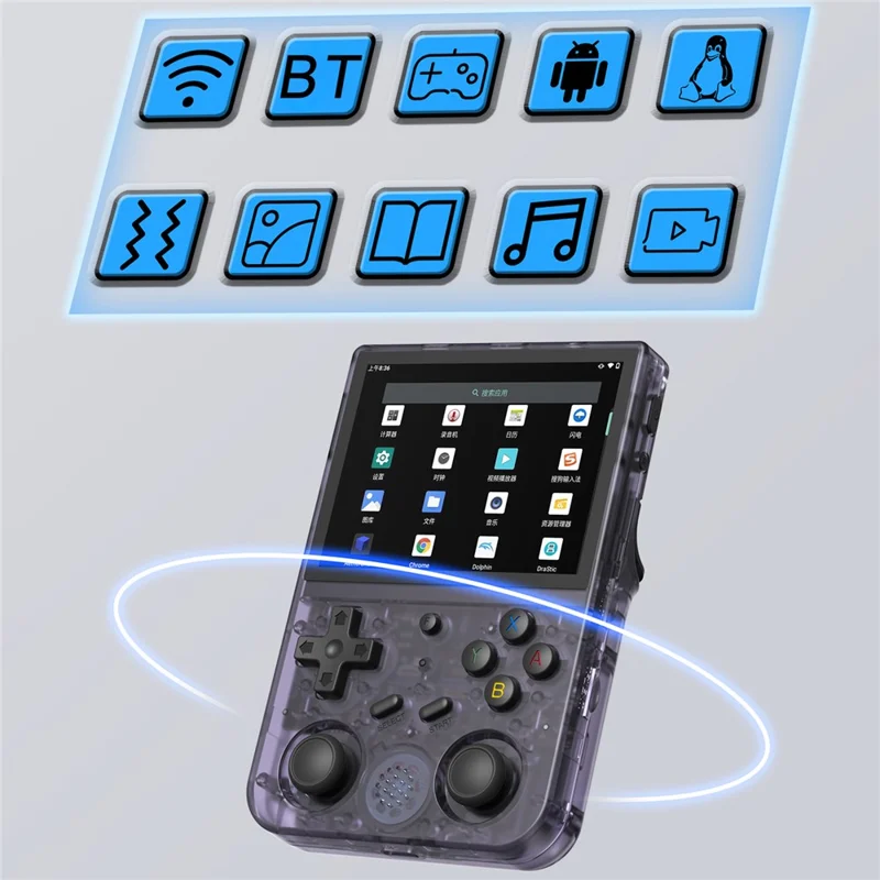 ANBERNIC RG353V 16GB+256GB Console de Jogos Portátil  Suporte Linux+Android 11 Dual OS, 15000+ Jogos - Roxo Transparente