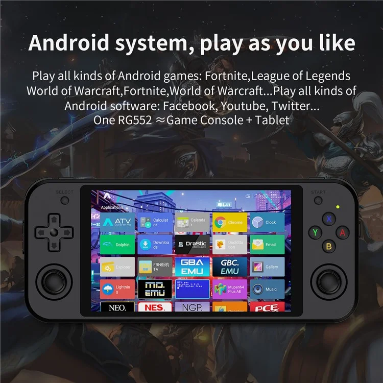 ANBERNIC RG552 Consola de Juegos Portátil de Doble Sistema, 16 GB + 64 GB con Juegos (Versión en Inglés) - Negro