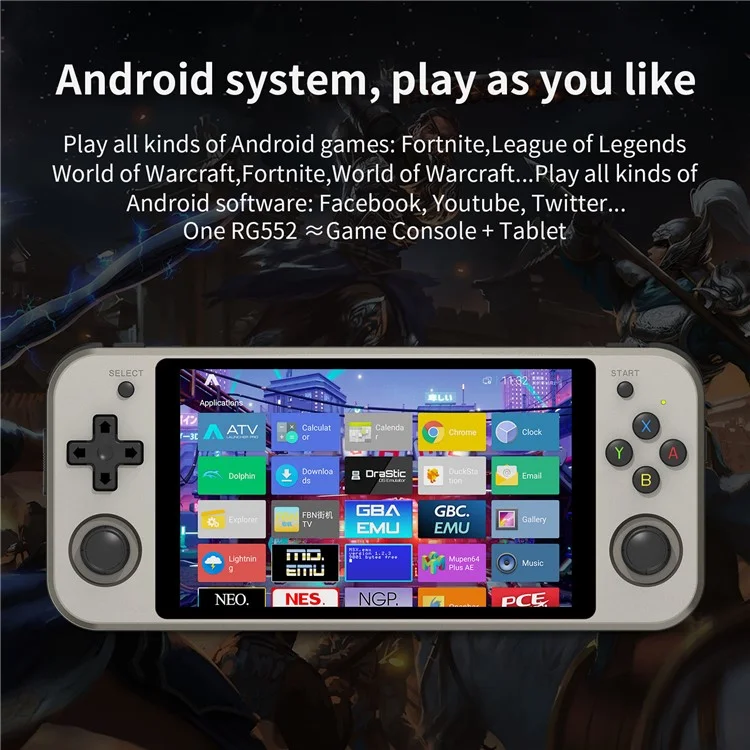 Console de jeu portable à double système ANBERNIC RG552, 16 Go + 64 Go avec jeux (version anglaise) - Gris
