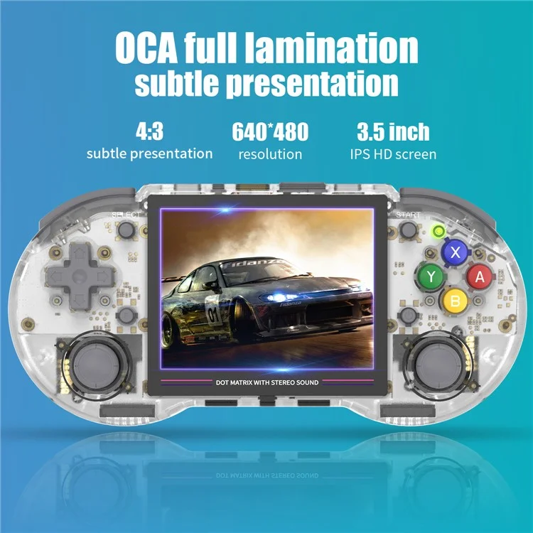ANBERNIC RG353PS 3.5-Inch IPS Screen Portable Game Console 16GB+64GB (English Version) - Transparent White