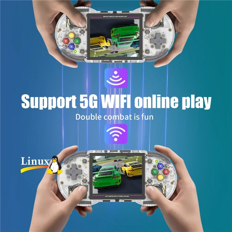 ANBERNIC RG353PS 3.5-Inch IPS Screen Portable Game Console 16GB+64GB (English Version) - Transparent White