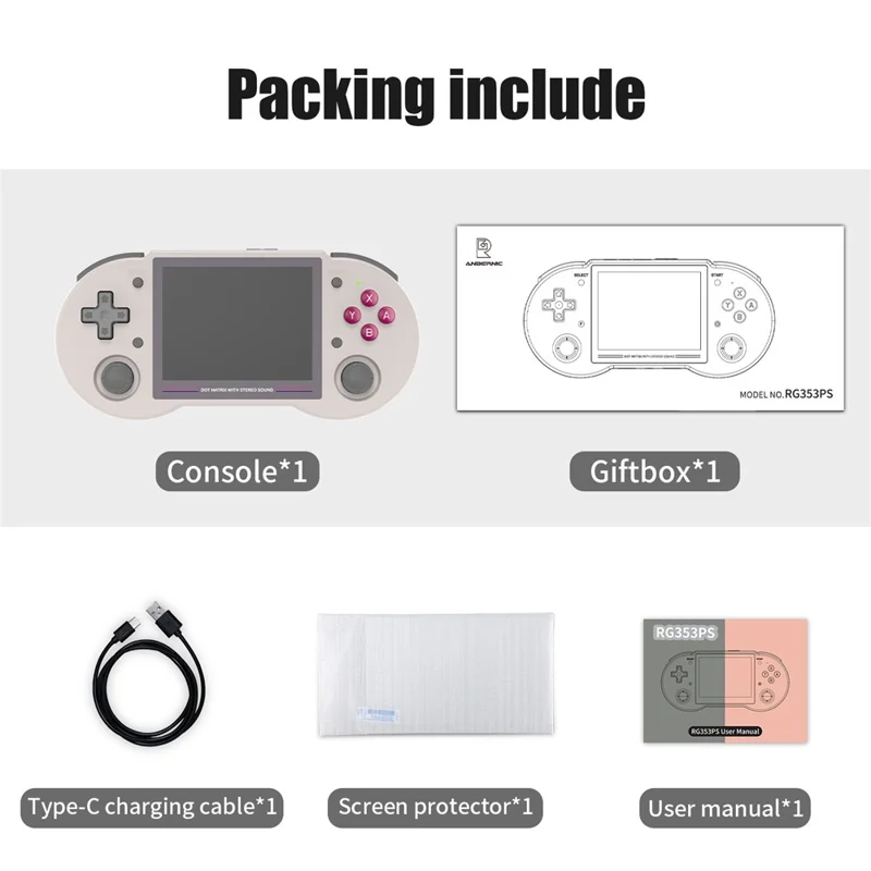 ANBERNIC RG353PS Retro Handheld Game Console 16GB 3.5-inch IPS Screen (English Version) - Grey