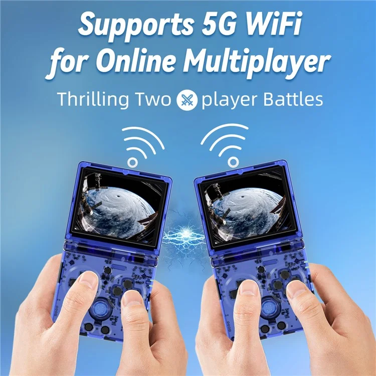 ANBERNIC RG35XXSP Flip Handheld Game Console 64GB 5000+Games Support Streaming (English Version) - Transparent Blue