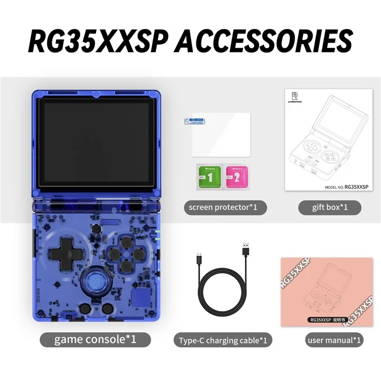 ANBERNIC RG35XXSP Flip Handheld Game Console 64GB 5000+Games Support Streaming (English Version) - Transparent Blue