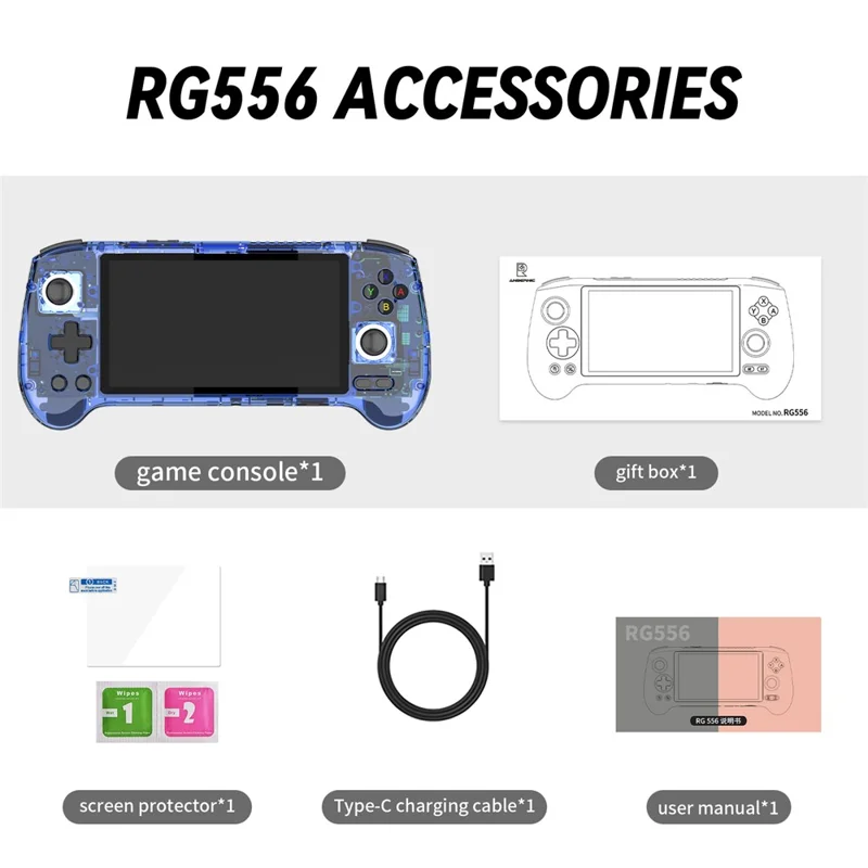 ANBERNIC RG556 Handheld Game Console 128GB+128GB Retro Video Player Android 13 System (English Version) - Transparent Blue