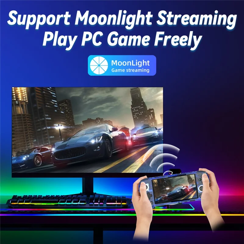 Console de Jogo Portátil Retro ANBERNIC RG556 com Jogos 128GB+256GB Tela AMOLED de 5,48 polegadas (Versão em Inglês) - Azul Transparente