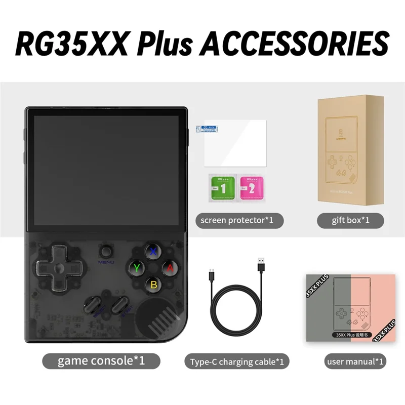 ANBERNIC RG35XX Plus Mini Handheld Game Console 64G+128G, 10000 Games (English Version) - Transparent Black