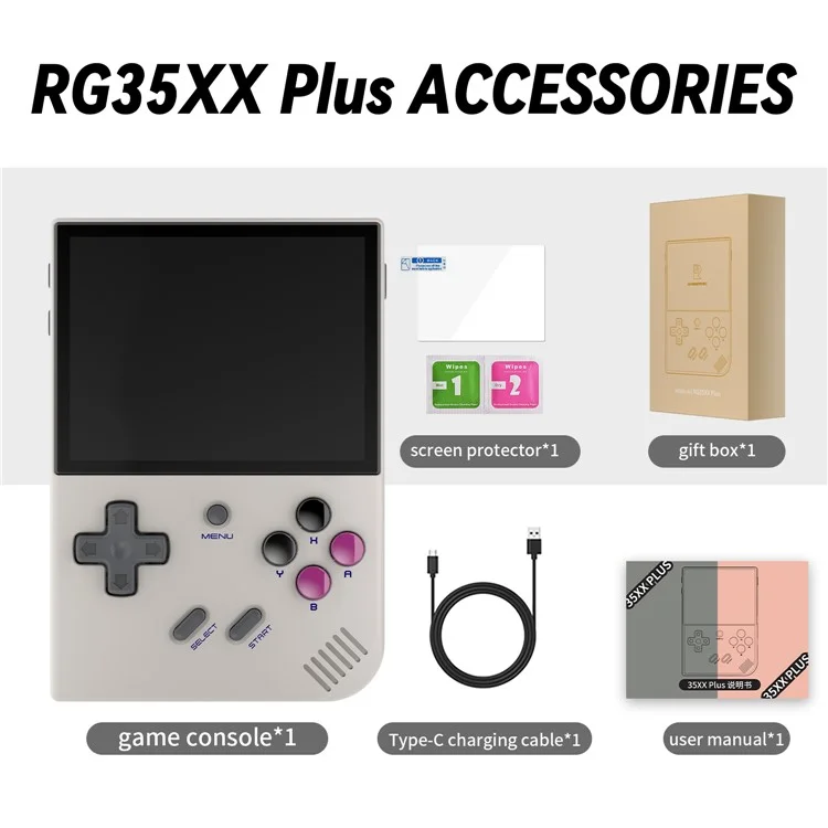 ANBERNIC RG35XX Plus Retro Mini Handheld Game Console 64GB 5000+ Games Included (English Version) - Grey
