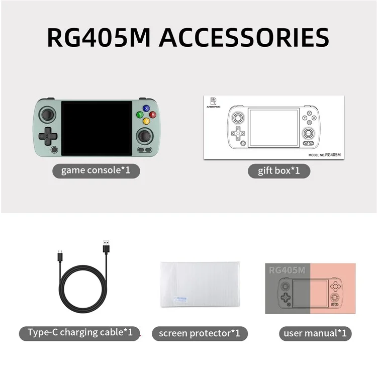 ANBERNIC RG405M Handheld Game Console, 128GB + External 128GB TF Card with Games (English Version) - Grey