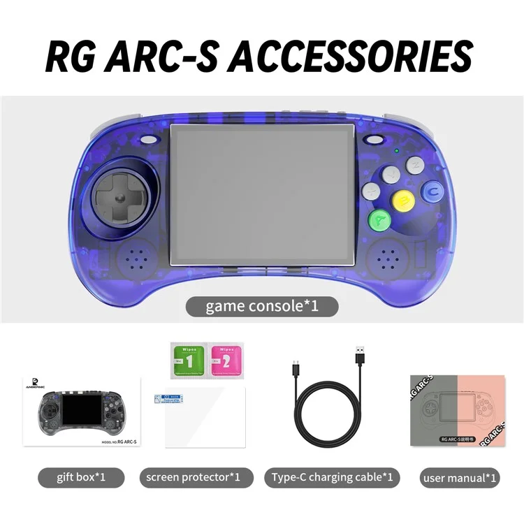 ANBERNIC RG ARC-S Handheld Game Console 128GB 6-Button Design Game Players (English Version) - Transparent Blue