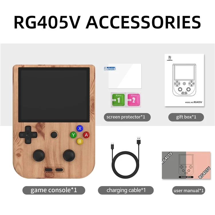 ANBERNIC RG405V 4G+128G Handheld Game Console (English Version) External 256GB with Games -  Wood Grain