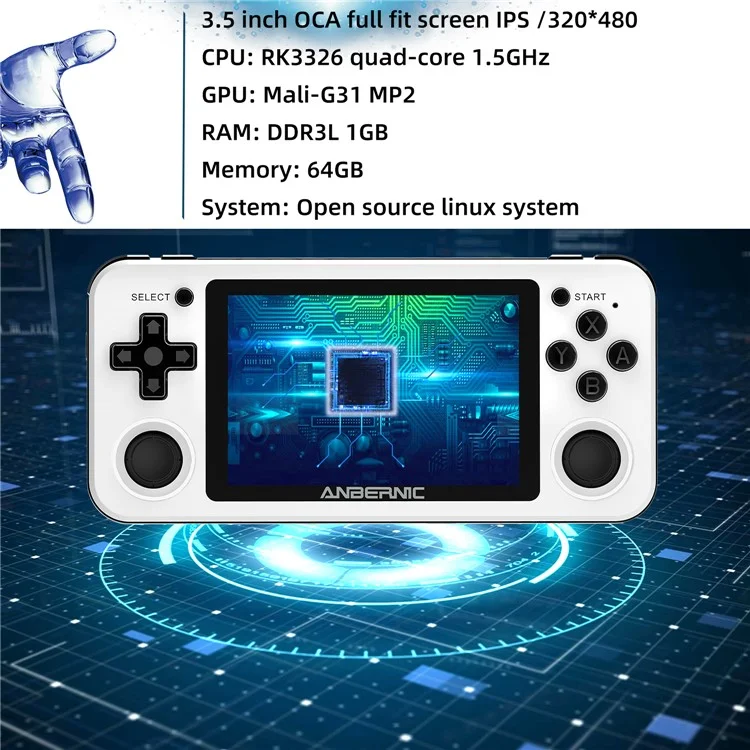 ANBERNIC RG351P 64GB 3.5 Pollici Schermo IPS Console di Gioco Portatile Integrata 5000 Giochi, Versione in Inglese - Bianco