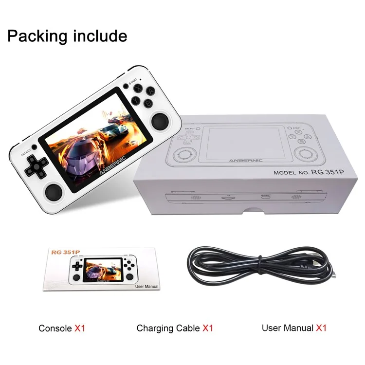 ANBERNIC RG351P 64GB 3.5 Pollici Schermo IPS Console di Gioco Portatile Integrata 5000 Giochi, Versione in Inglese - Bianco