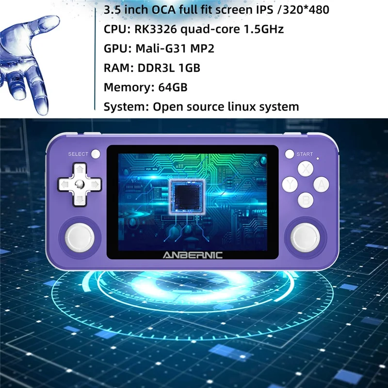 ANBERNIC RG351P 64GB 3.5 дюйма IPS-экран портативная игровая консоль с 5000 встроенными играми, английская версия - фиолетовая