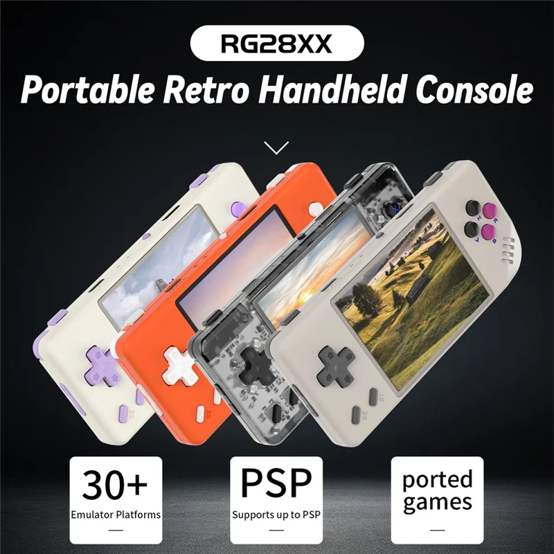 ANBERNIC RG28XX Video Game Console Portable 2.83-inch IPS Screen Game Machine, with 64G+128G TF Card - Transparent Black