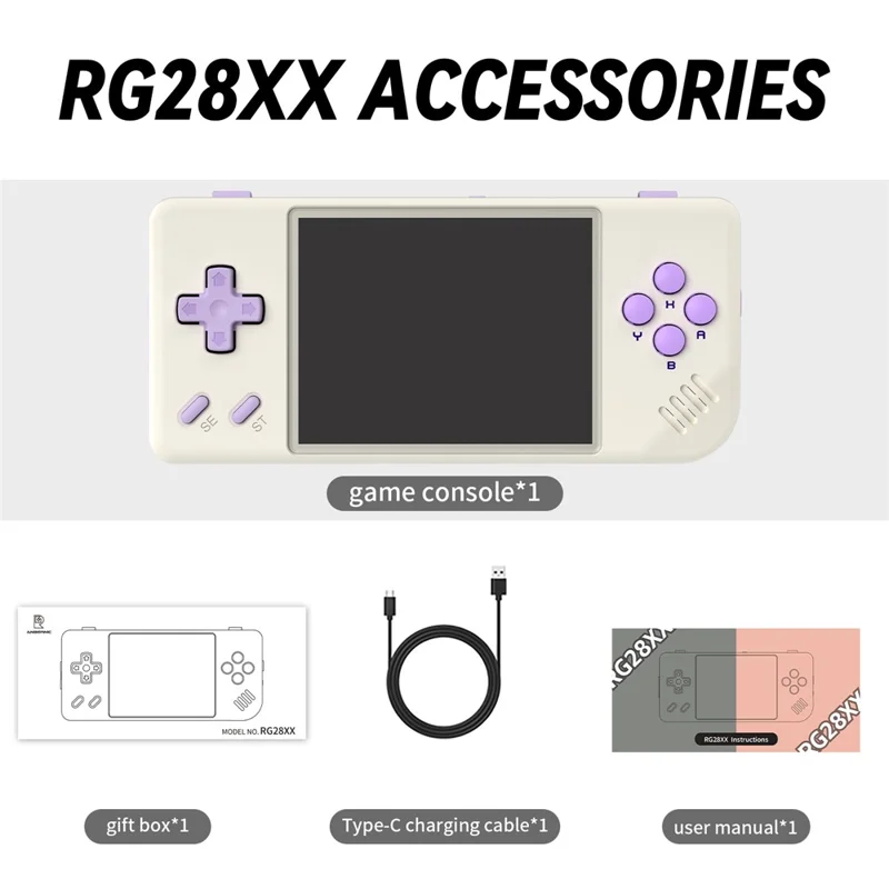 ANBERNIC RG28XX Classic Video Game Console 2.83-inch IPS Screen Pocket Gamepad, with 64G TF Card - Beige