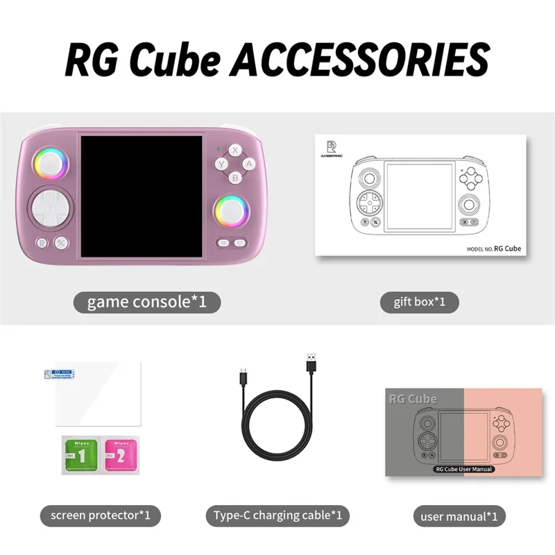 ANBERNIC RG Cube 3,95 inch IPS-scherm Draagbare Handheld Gameconsole, met 128 TF-kaart - Paars