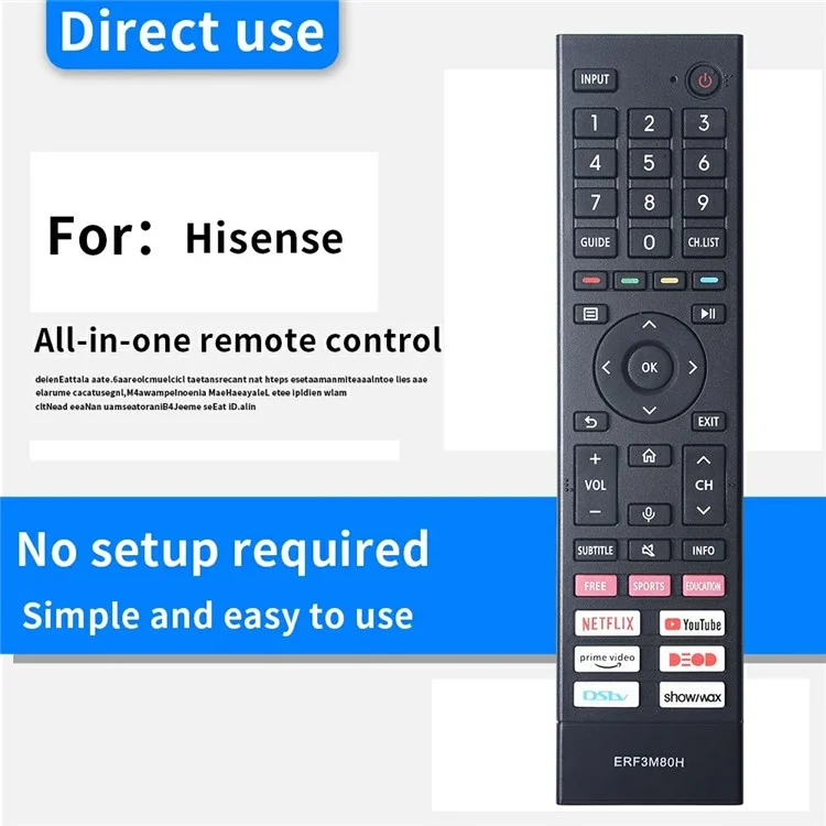 ERF3M80H Remote Control for Hisense TV Replacement ABS Handheld Controller