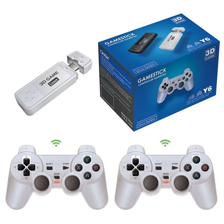 AMPOWN Y6 64G 4K HD Output Game Stick com 2 Controladores de Jogo sem Fio