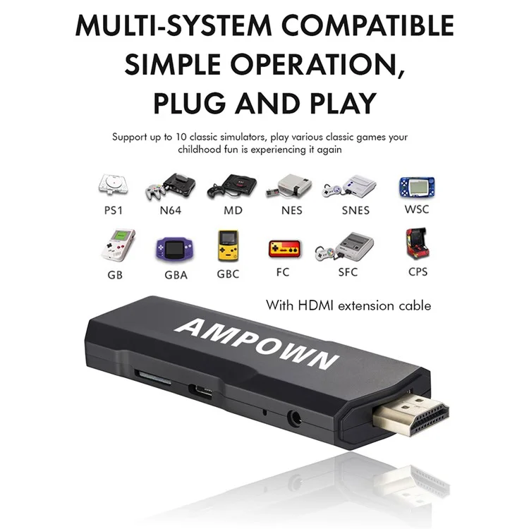 AMPOWN GD10 64G Memory HD Game Stick Wireless Gamepad Double Game Console, English Version