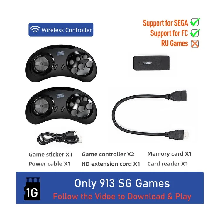 DATA FROG Y2 SG HD TV Video Gaming Controller Game Stick mit Doppel-Wireless-Gamepad, 1G Speicherkarte / 900 Spiele