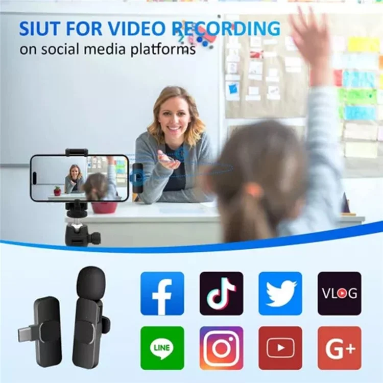 Micrófono inalámbrico de solapa K1 Live Broadcast con reducción de ruido 2, con receptor de tipo C
