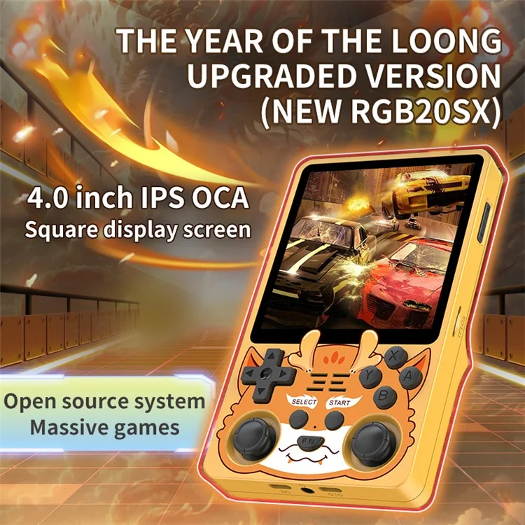 POWKIDDY RGB20SX 4 inch Screen Video Handheld Game Console (16+256G) - Yellow