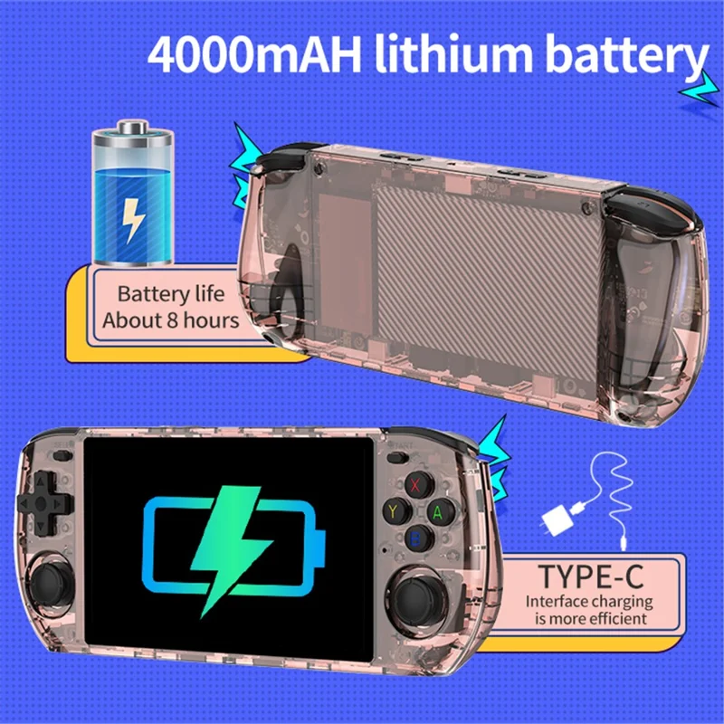 POWKIDDY RGB10 MAX3 Handheld Game Console Open Source HD IPS Screen Gaming Console, 16G+64G TF Card - Transparent Blue