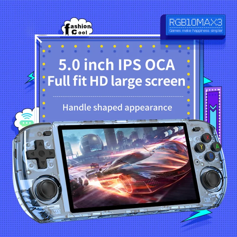 POWKIDDY RGB10 MAX3 Handheld Game Console Open Source Retro Gaming Console, 16G+128G TF Card - Transparent Blue