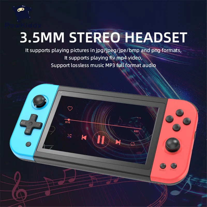 POWKIDDY x51 Retro Handheld Game Console 5-inch Double People Arcade Gaming Console, 32G Memory Card - Black