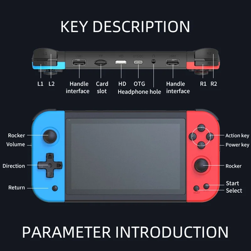 POWKIDDY x51 Retro Handheld Game Console 5-inch Double People Arcade Gaming Console, 32G Memory Card - Black