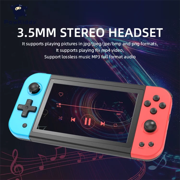 Consola de juegos portátil POWKIDDY x51 con pantalla IPS de 5 pulgadas, consola de juegos arcade retro, tarjeta de memoria de 64 GB - Rojo+Azul