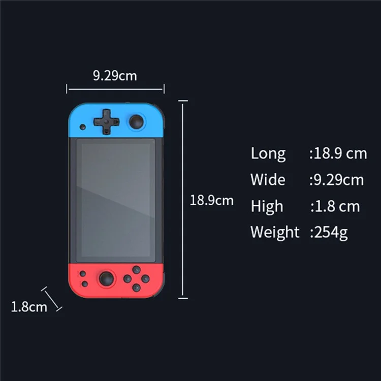 Consola de juegos portátil POWKIDDY x51 con pantalla IPS de 5 pulgadas, consola de juegos arcade retro, tarjeta de memoria de 64 GB - Rojo+Azul
