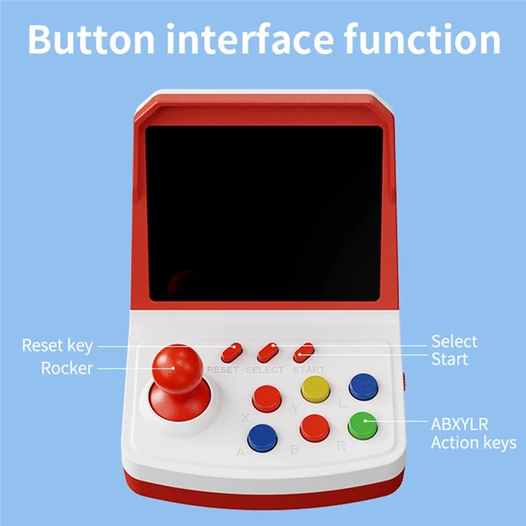 POWKIDDY A6Plus unterstützt 2 Spieler Retro-Videospielkonsole 3,5-Zoll-Bildschirm-Spielekonsole mit 2 Controllern - Rot