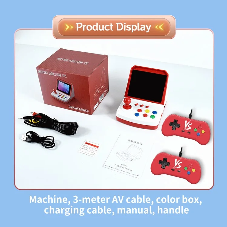POWKIDDY A6Plus unterstützt 2 Spieler Retro-Videospielkonsole 3,5-Zoll-Bildschirm-Spielekonsole mit 2 Controllern - Rot