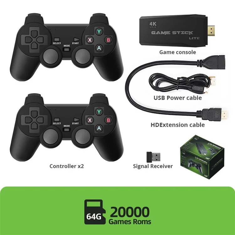 DATA FROG Y3 Lite Game Stick HD TV Gaming Console with 2 Wireless Gamepad, 64G Memory Card / 20000 Games