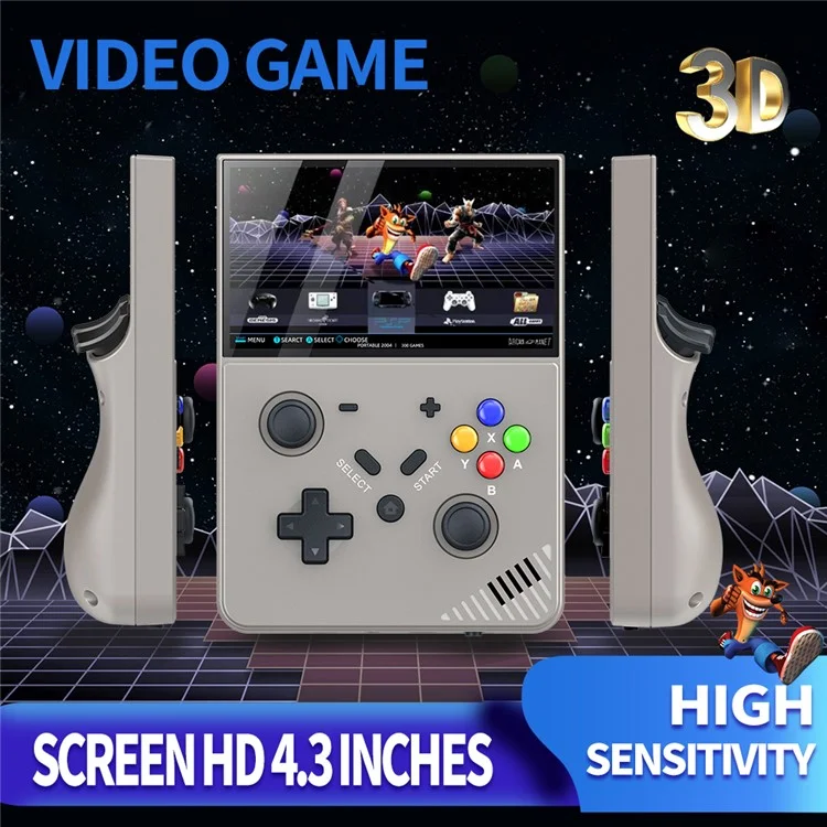 R43pro Built-In 20000 Games 4.3 Inch HD Screen 3D Rocker Handheld Arcade Game Console, with 64G TF Card - Grey