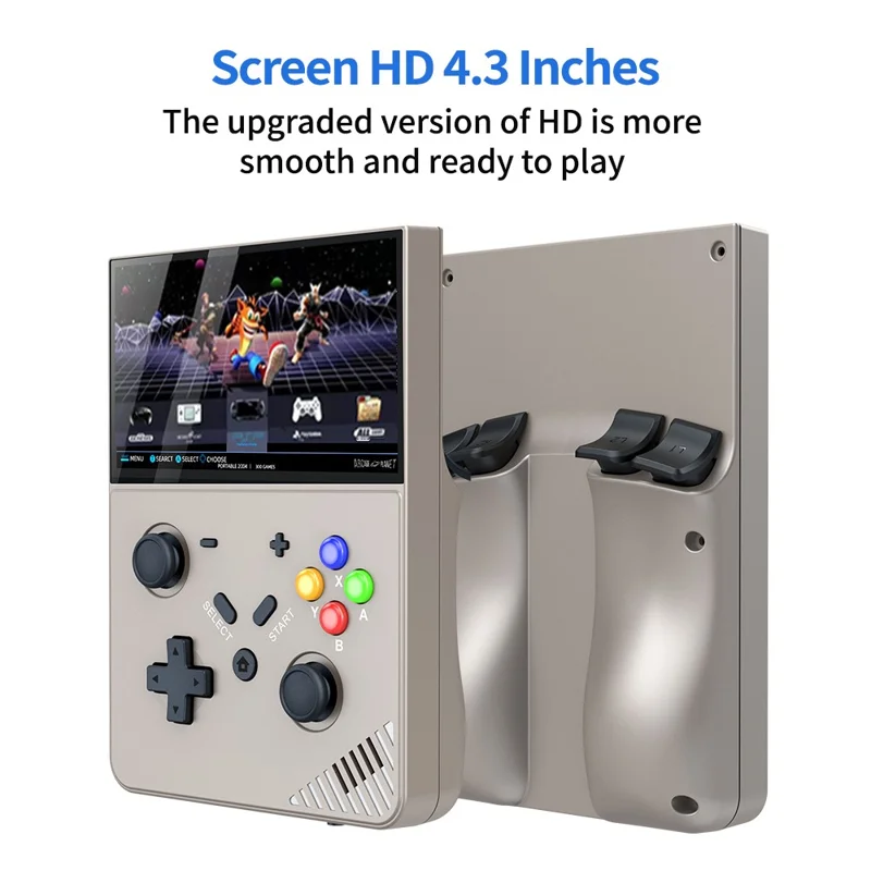 R43pro Built-In 20000 Games 4.3 Inch HD Screen 3D Rocker Handheld Arcade Game Console, with 64G TF Card - Grey