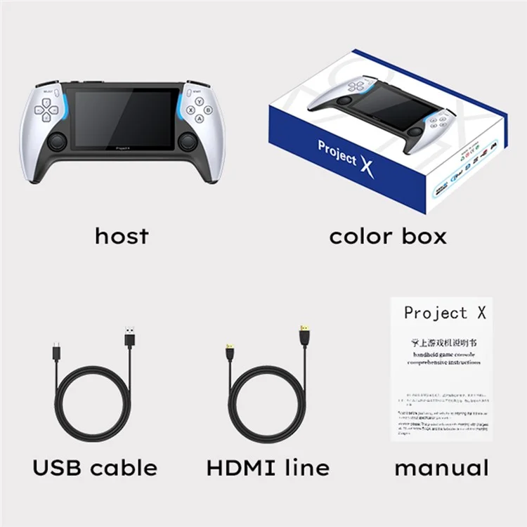 PROJECT X Handheld Retro Game Console 4,3-Zoll-IPS-Bildschirm Unterstützt Dualspieler-Kampf mit Dual-Controllern