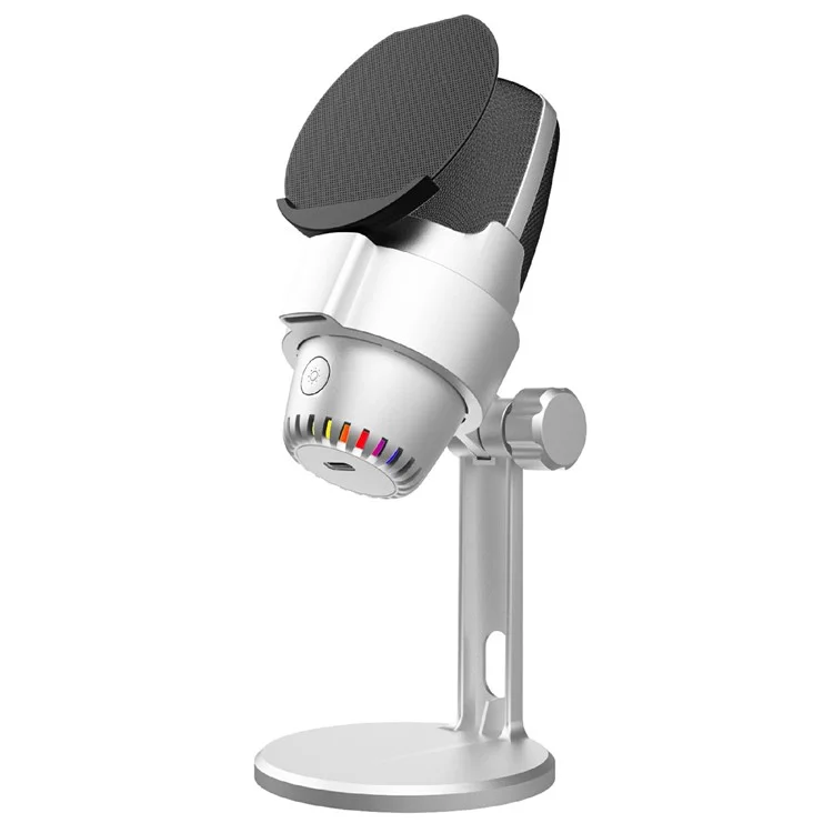 ME9 Plug and Play USB Microphone ENC Noise Reduction Desktop Mic with RGB Light - White