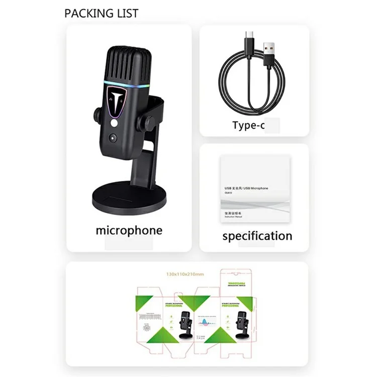 Microphone de bureau plug and play PDO-30 à haute sensibilité pour e-sports et jeux, microphone à condensateur