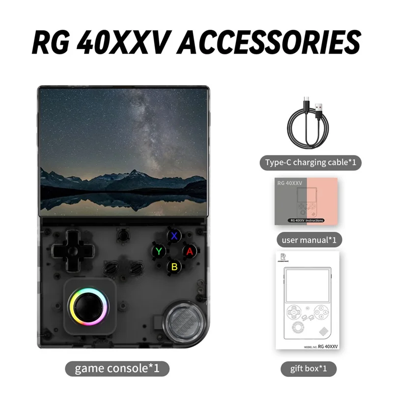 ANBERNIC RG40XXV 4.0-inch IPS Screen WiFi + Bluetooth Retro Video Game Console, with 128G TF Card - Transparent Black