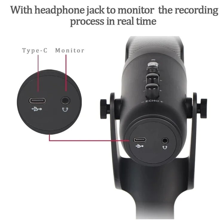 DLDZ JD-950 Gaming Live Streaming Condenser Microphone with RGB Dynamic Light 360° Rotatable Type-C Mic for Windows Desktop PC Laptop