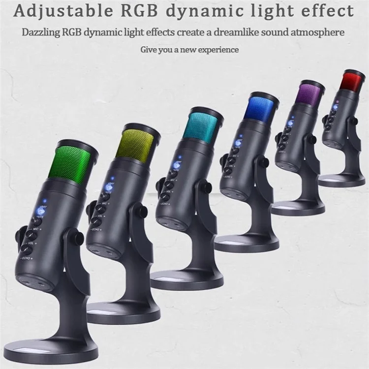 DLDZ JD-950 Gaming Live Streaming Condenser Microphone with RGB Dynamic Light 360° Rotatable Type-C Mic for Windows Desktop PC Laptop