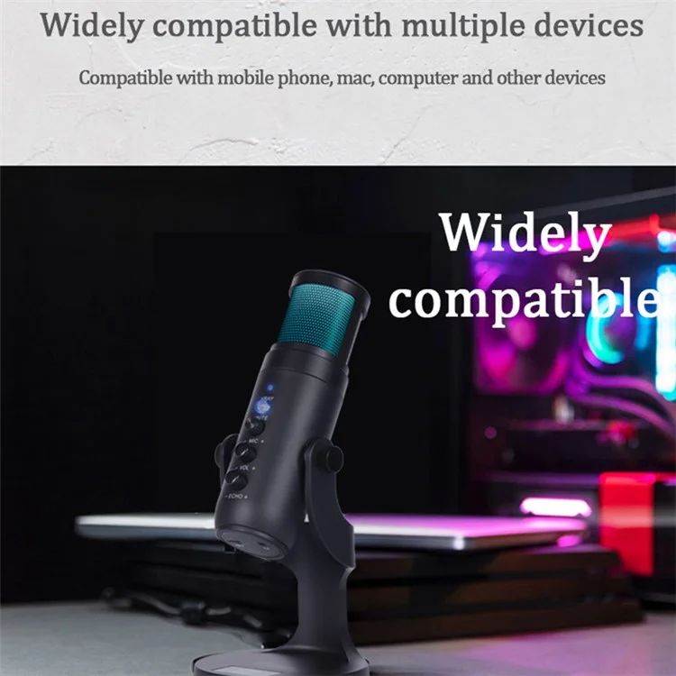 DLDZ JD-950 Gaming Live Streaming Condenser Microphone с RGB Dynamic Light 360 ° Mic Mic Type-C Для Windows Desktop PC Ноутбук